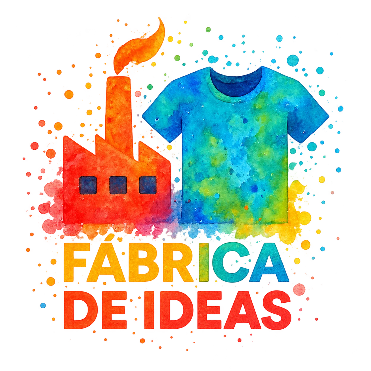 Fábrica de Ideas watercolour factory and T-shirt logo