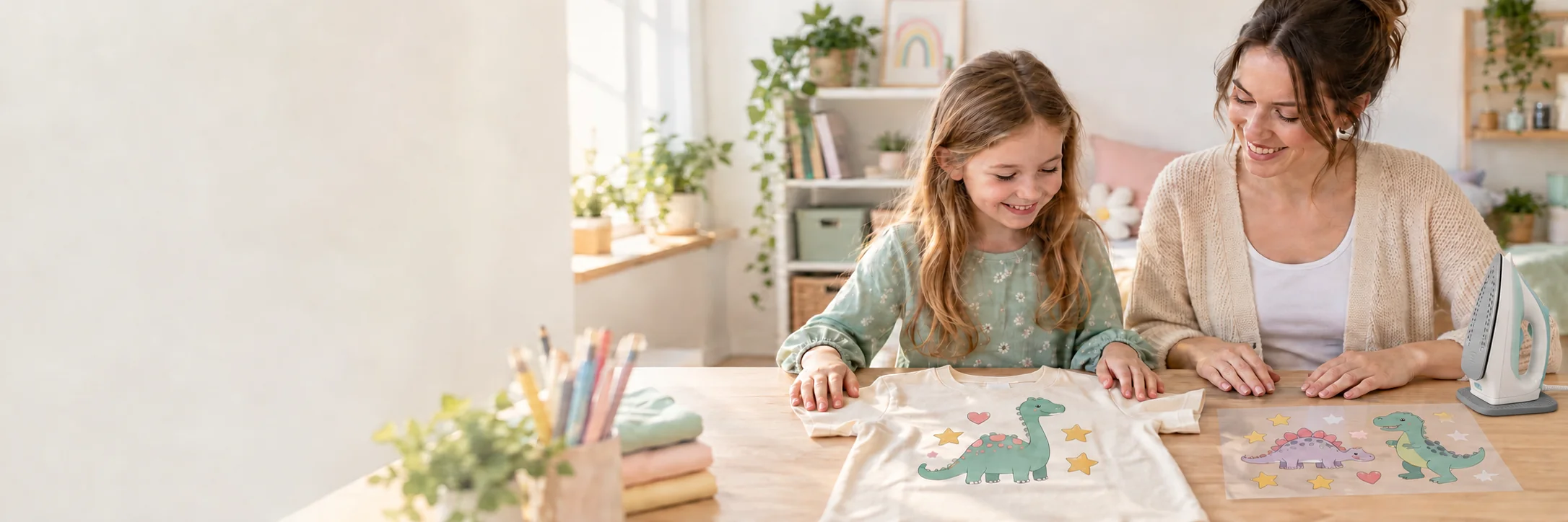 Parent and child creating a T-shirt together